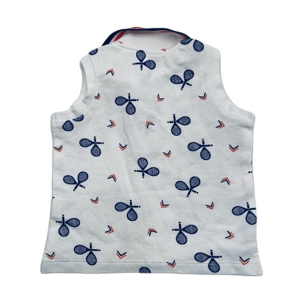 NWT Janie And Jack Infant White Sports Tennis Print Sleeveless Polo 12-18 Months - Picture 2 of 6